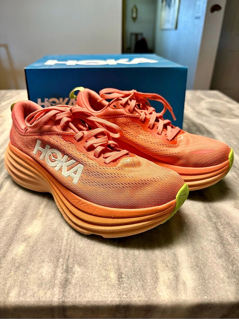 HOKA Bondi 8 Coral Papaya Size 7